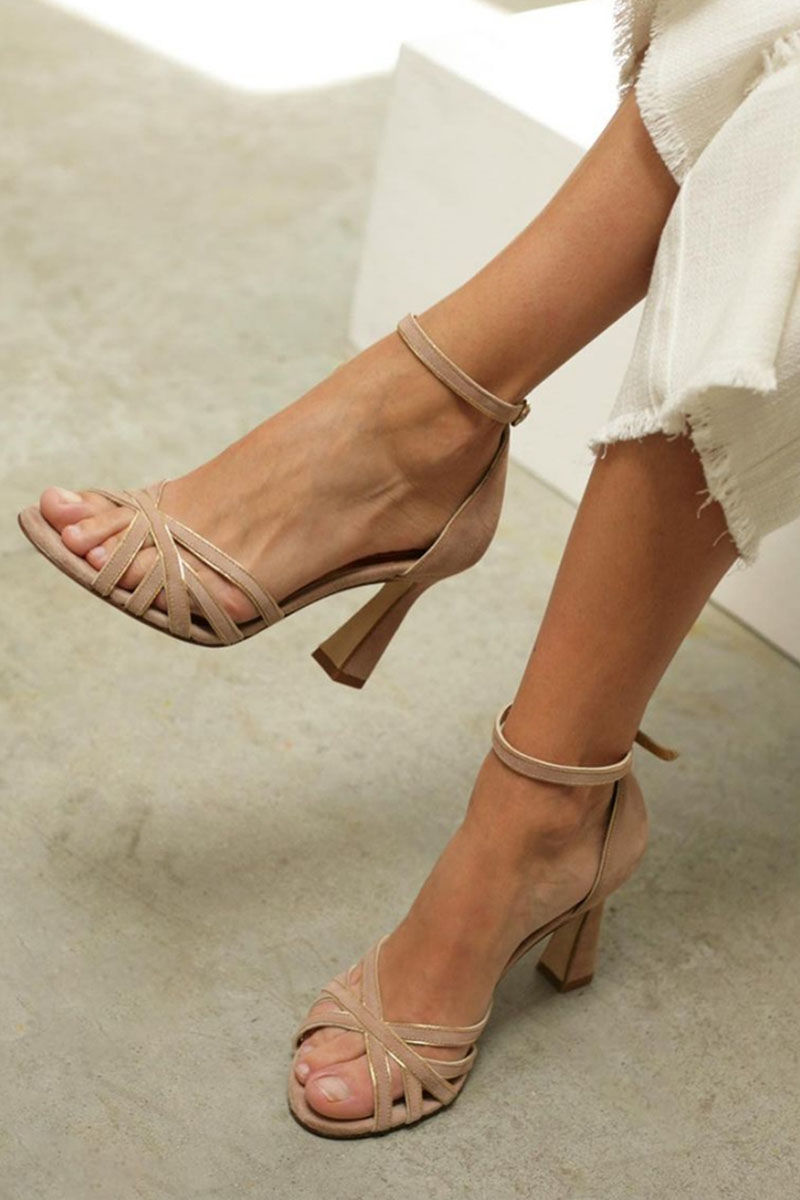 Elviera™ | Patchwork Sandals with Rounded Toe and Slim Heel