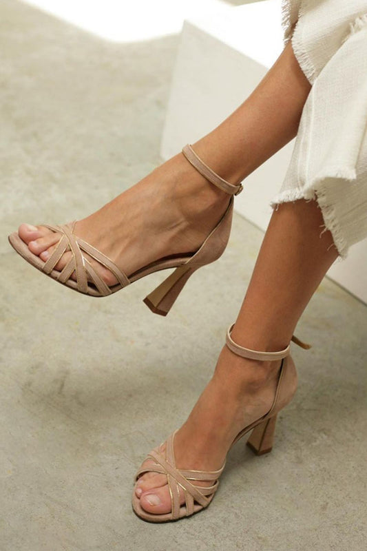 Elviera™ | Patchwork Sandals with Rounded Toe and Slim Heel