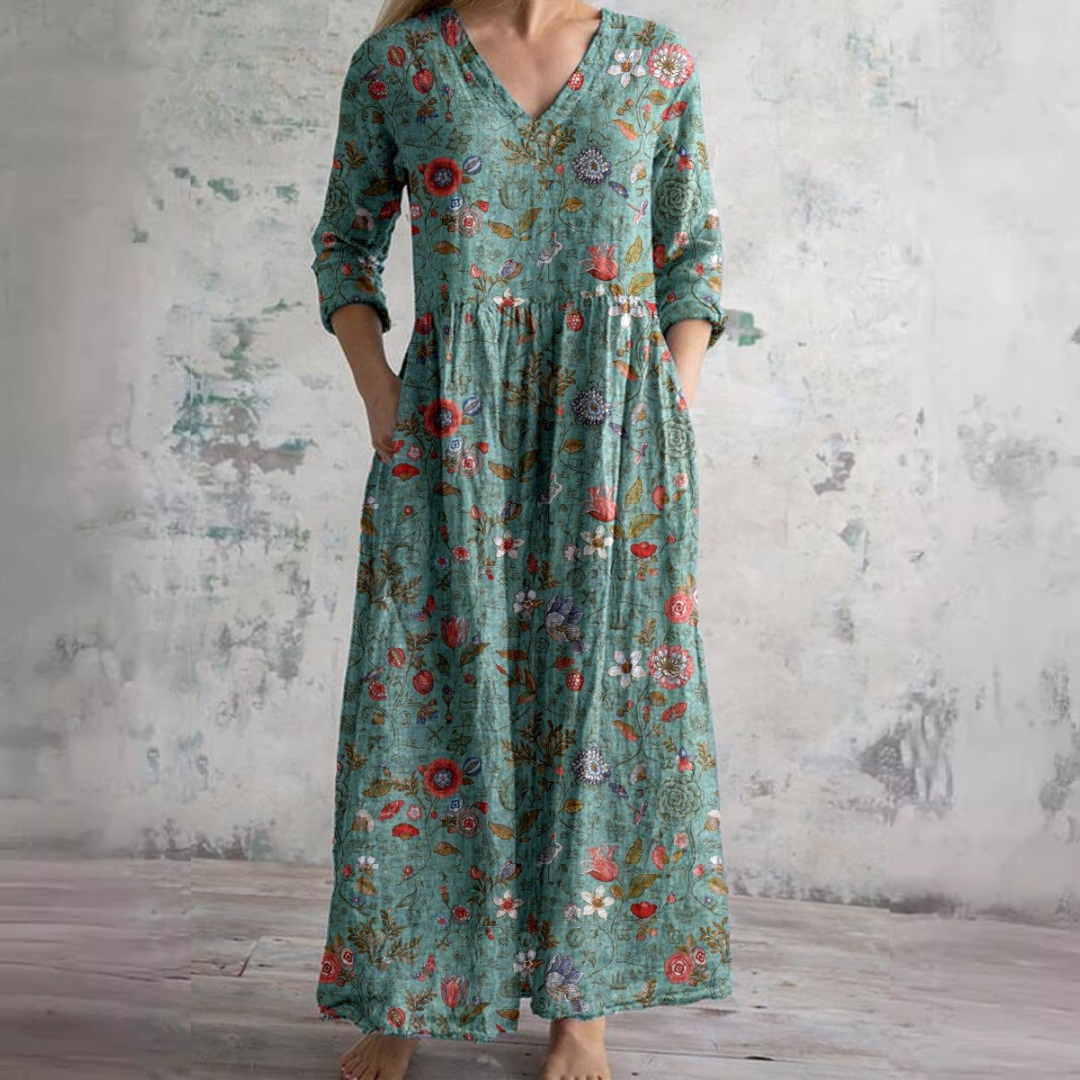 Kate | Summer Dress with V-Neck and Floral Pattern