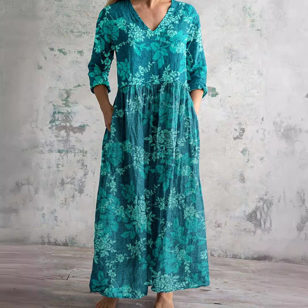 Kate | Summer Dress with V-Neck and Floral Pattern