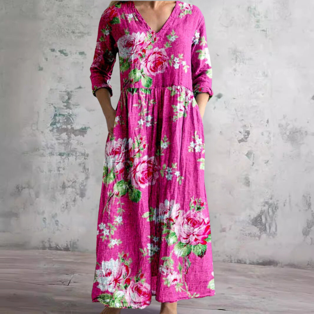 Kate | Summer Dress with V-Neck and Floral Pattern