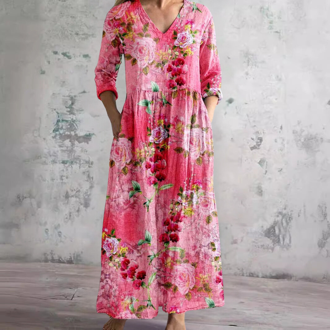Kate | Summer Dress with V-Neck and Floral Pattern