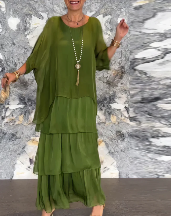 Mirella™ | Flowing Round-Neck Maxi Dress