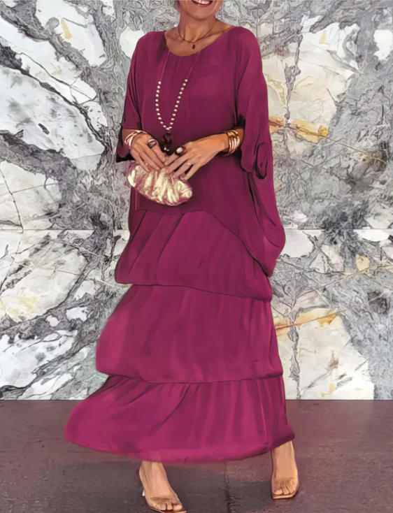 Mirella™ | Flowing Round-Neck Maxi Dress