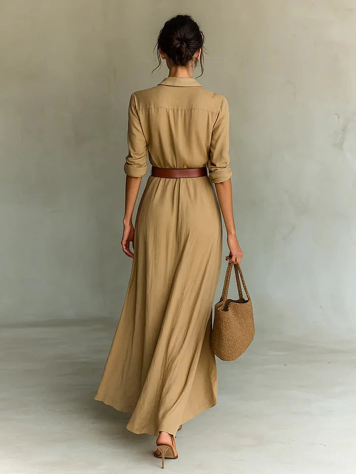 Coleen | Elegant Dress with Belt and Classic Lapel Collar