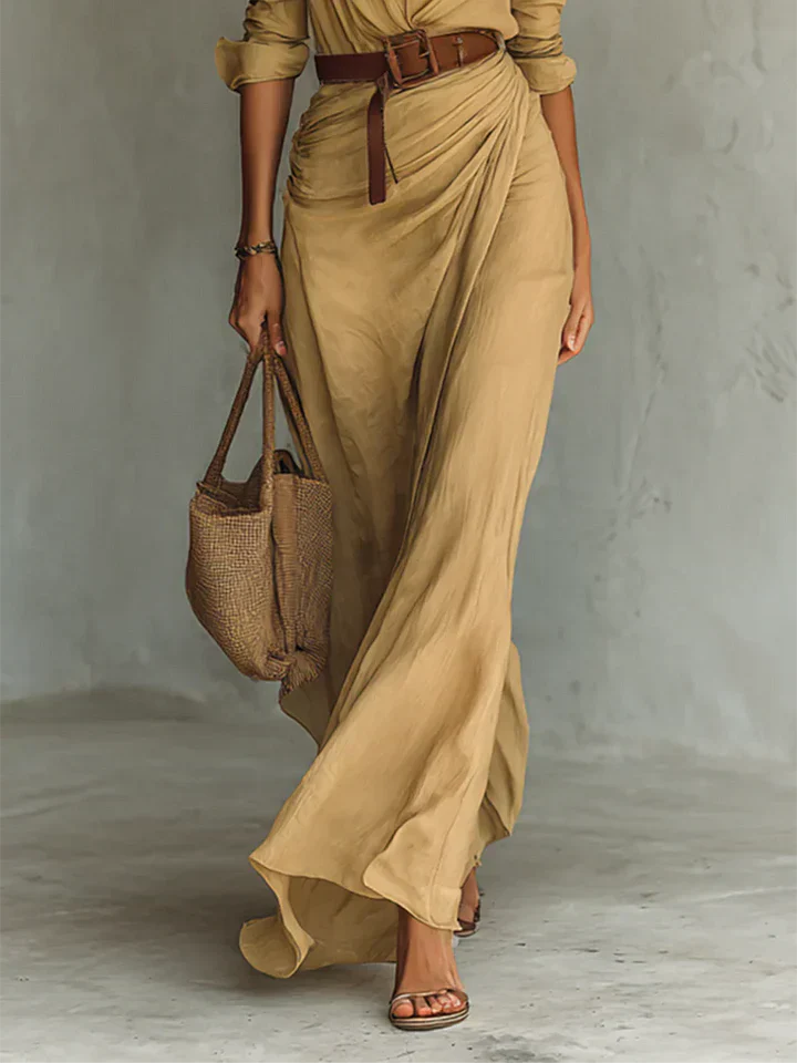 Coleen | Elegant Dress with Belt and Classic Lapel Collar